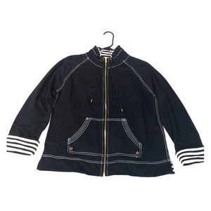 Anne Klein Navy Blue sweater Jacket strips zip up
